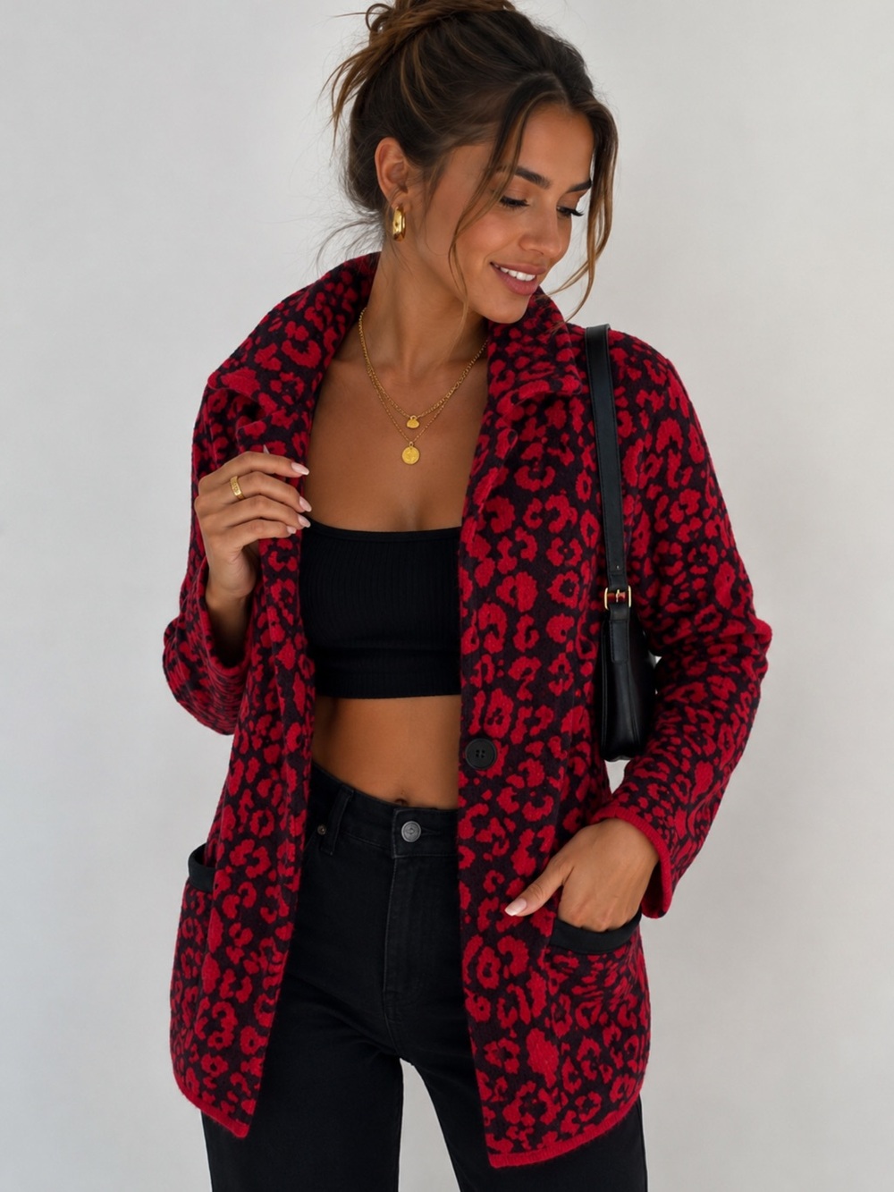 Orange Fashion Village Red& Black Leopard Print Sweater/Coat S/M